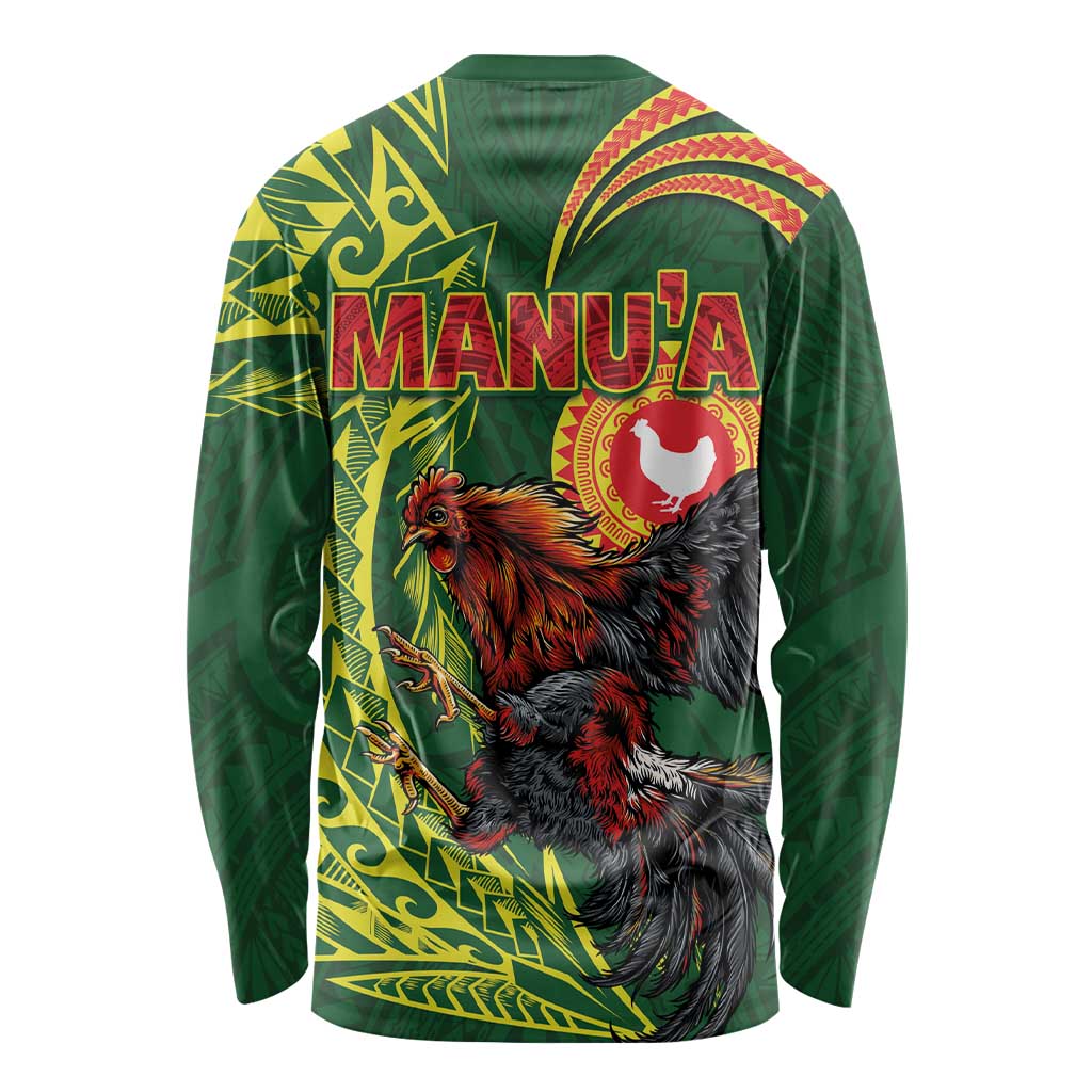 Proud of Manu'a Islands Long Sleeve Shirt Rooster and Polynesian Art Wing Style LT03 - Polynesian Pride