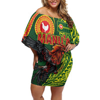 Proud of Manu'a Islands Off Shoulder Short Dress Rooster and Polynesian Art Wing Style