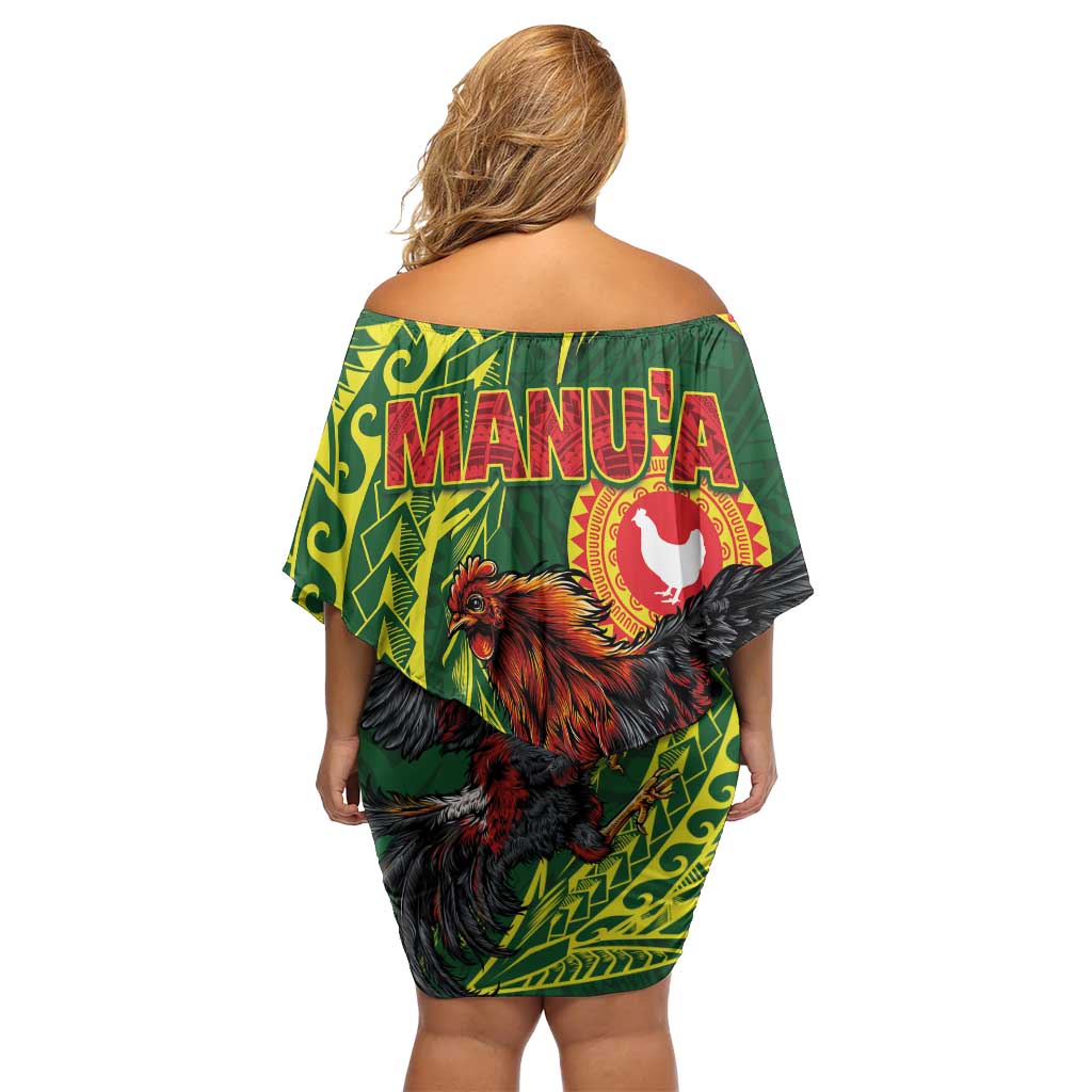 Proud of Manu'a Islands Off Shoulder Short Dress Rooster and Polynesian Art Wing Style