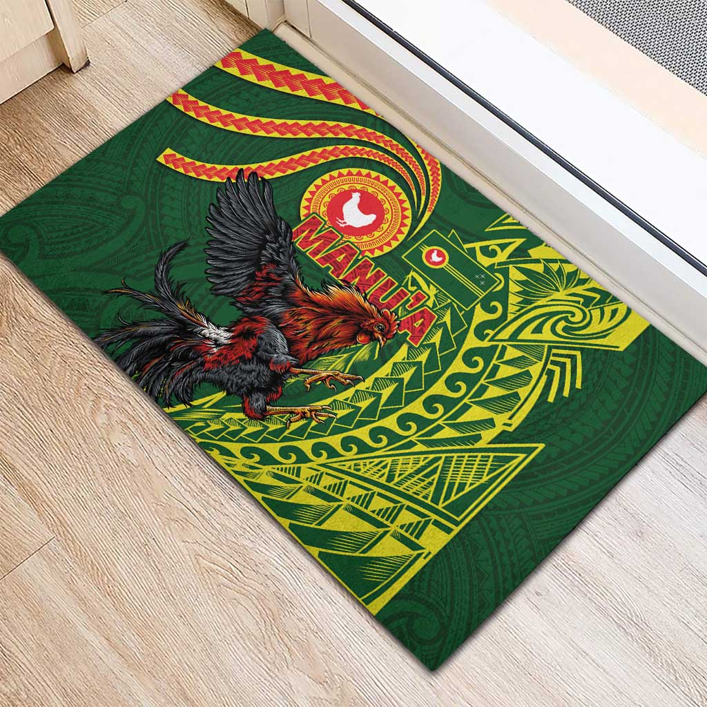Proud of Manu'a Islands Rubber Doormat Rooster and Polynesian Art Wing Style LT03 - Polynesian Pride