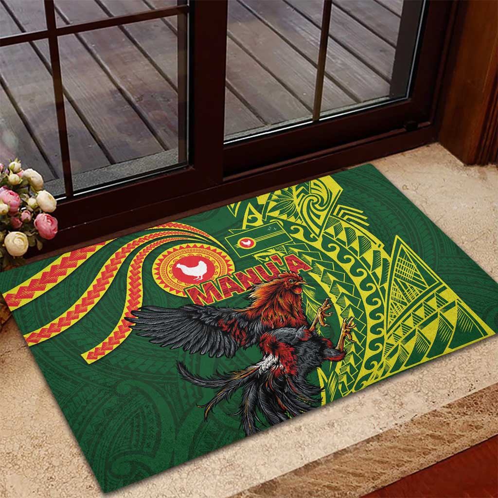 Proud of Manu'a Islands Rubber Doormat Rooster and Polynesian Art Wing Style LT03 - Polynesian Pride