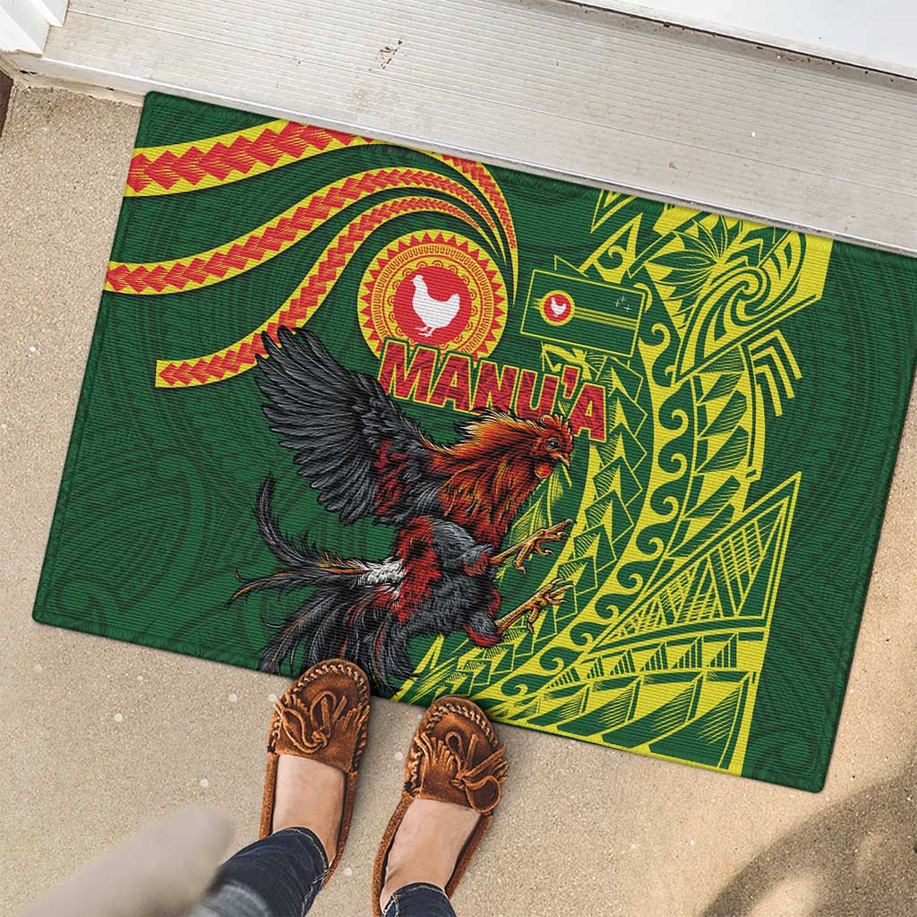 Proud of Manu'a Islands Rubber Doormat Rooster and Polynesian Art Wing Style LT03 - Polynesian Pride