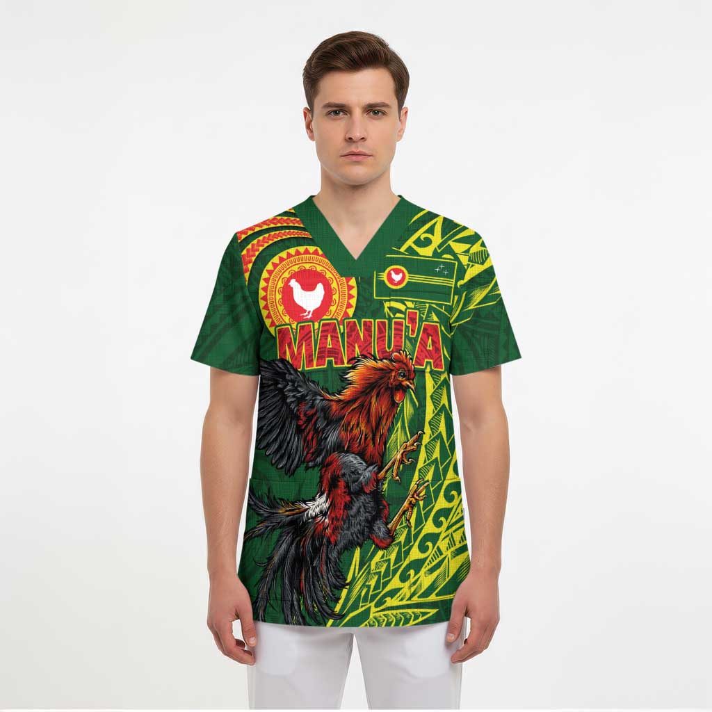 Proud of Manu'a Islands Scrub Top Rooster and Polynesian Art Wing Style LT03 - Polynesian Pride