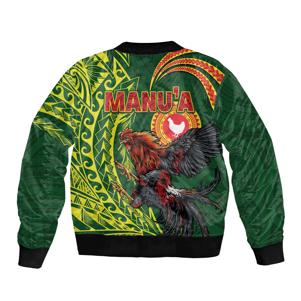 Proud of Manu'a Islands Sleeve Zip Bomber Jacket Rooster and Polynesian Art Wing Style
