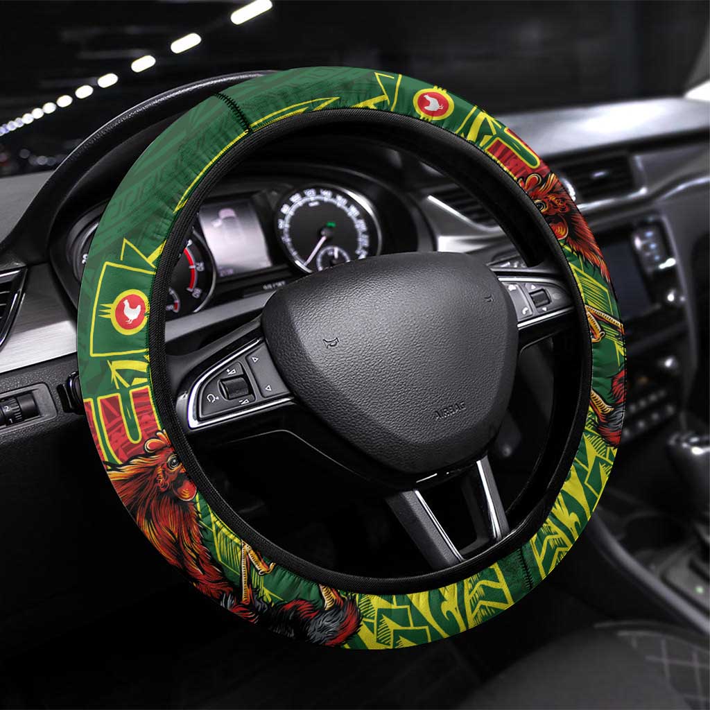 Proud of Manu'a Islands Steering Wheel Cover Rooster and Polynesian Art Wing Style LT03 Universal Fit Green - Polynesian Pride