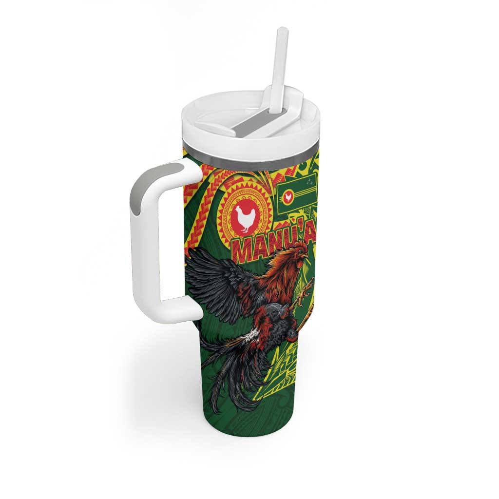 Proud of Manu'a Islands Tumbler With Handle Rooster and Polynesian Art Wing Style