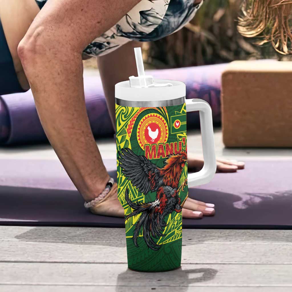 Proud of Manu'a Islands Tumbler With Handle Rooster and Polynesian Art Wing Style