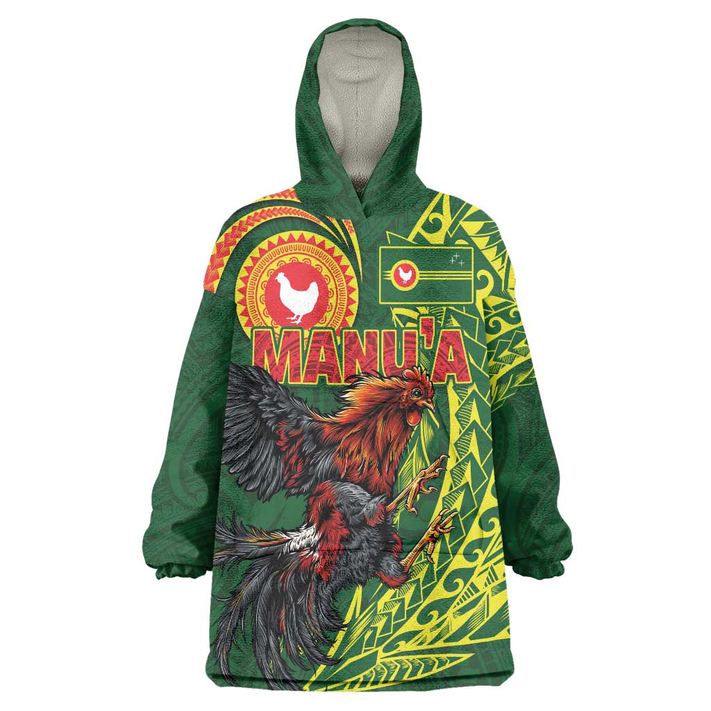 Proud of Manu'a Islands Wearable Blanket Hoodie Rooster and Polynesian Art Wing Style LT03 One Size Green - Polynesian Pride