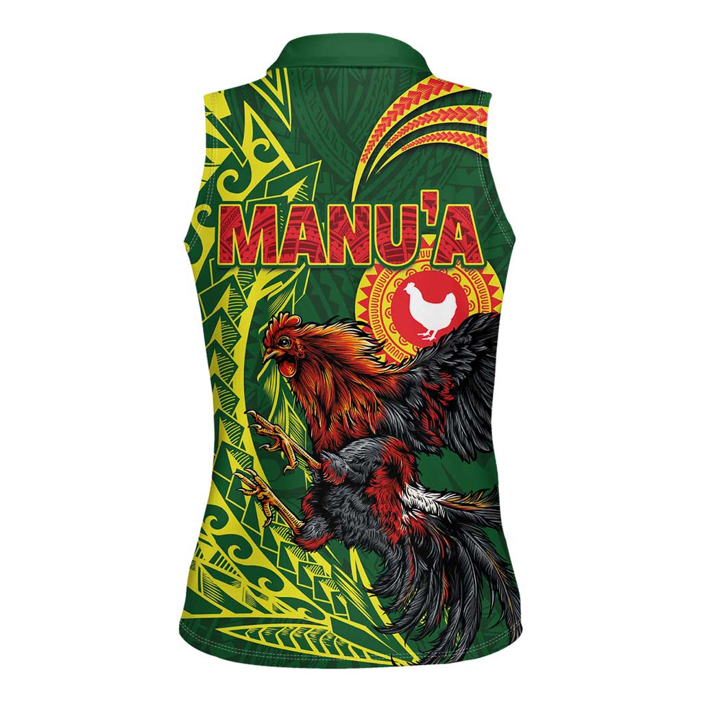 Proud of Manu'a Islands Women Sleeveless Polo Shirt Rooster and Polynesian Art Wing Style