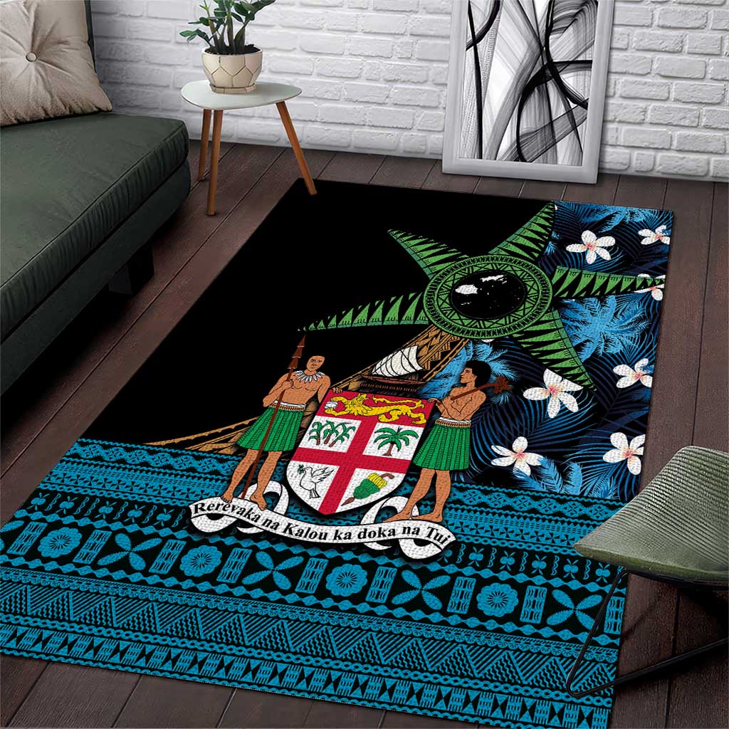 Fiji Day Area Rug Palm Tree With Plumeria Tapa Tribal Pattern