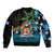 Fiji Day Bomber Jacket Palm Tree With Plumeria Tapa Tribal Pattern