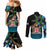 Fiji Day Couples Matching Mermaid Dress and Long Sleeve Button Shirt Palm Tree With Plumeria Tapa Tribal Pattern