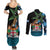 Fiji Day Couples Matching Summer Maxi Dress and Long Sleeve Button Shirt Palm Tree With Plumeria Tapa Tribal Pattern