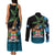 Fiji Day Couples Matching Tank Maxi Dress and Long Sleeve Button Shirt Palm Tree With Plumeria Tapa Tribal Pattern