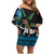 Fiji Day Family Matching Off Shoulder Short Dress and Hawaiian Shirt Palm Tree With Plumeria Tapa Tribal Pattern