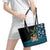 Fiji Day Leather Tote Bag Palm Tree With Plumeria Tapa Tribal Pattern