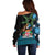 Fiji Day Off Shoulder Sweater Palm Tree With Plumeria Tapa Tribal Pattern