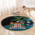 Fiji Day Round Carpet Palm Tree With Plumeria Tapa Tribal Pattern