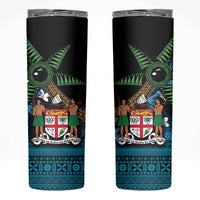 Fiji Day Skinny Tumbler Palm Tree With Plumeria Tapa Tribal Pattern