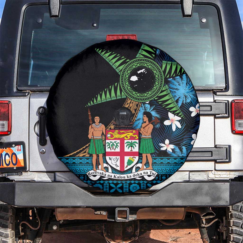 Fiji Day Spare Tire Cover Palm Tree With Plumeria Tapa Tribal Pattern