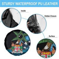 Fiji Day Spare Tire Cover Palm Tree With Plumeria Tapa Tribal Pattern