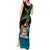 Fiji Day Tank Maxi Dress Palm Tree With Plumeria Tapa Tribal Pattern