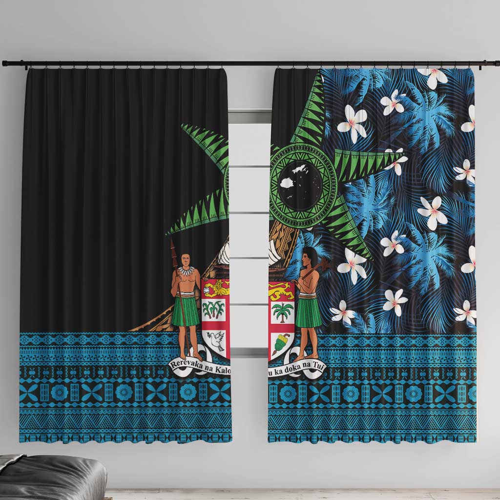 Fiji Day Window Curtain Palm Tree With Plumeria Tapa Tribal Pattern