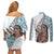 Maori Warrior Couples Matching Off Shoulder Short Dress and Long Sleeve Button Shirts Silver Fern New Zealand Map With Kowhaiwhai Pattern LT03 - Polynesian Pride