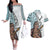 Maori Warrior Couples Matching Off The Shoulder Long Sleeve Dress and Hawaiian Shirt Silver Fern New Zealand Map With Kowhaiwhai Pattern LT03 Blue - Polynesian Pride