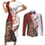 Maori Warrior Couples Matching Short Sleeve Bodycon Dress and Long Sleeve Button Shirts Silver Fern New Zealand Map With Kowhaiwhai Pattern LT03 Red - Polynesian Pride