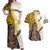 Maori Warrior Couples Matching Off Shoulder Maxi Dress and Hawaiian Shirt Silver Fern New Zealand Map With Kowhaiwhai Pattern LT03 Gold - Polynesian Pride