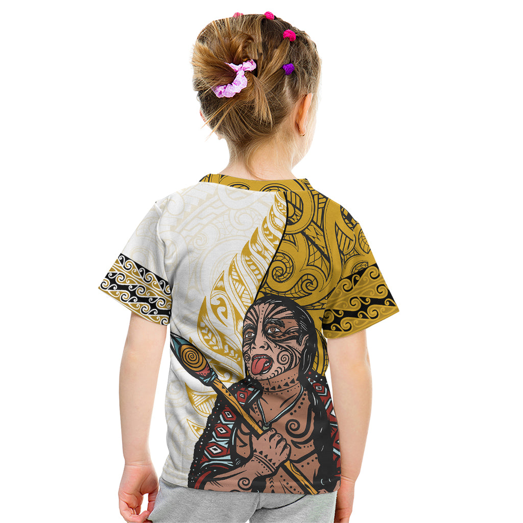 Maori Warrior Kid T Shirt Silver Fern New Zealand Map With Kowhaiwhai Pattern LT03 - Polynesian Pride