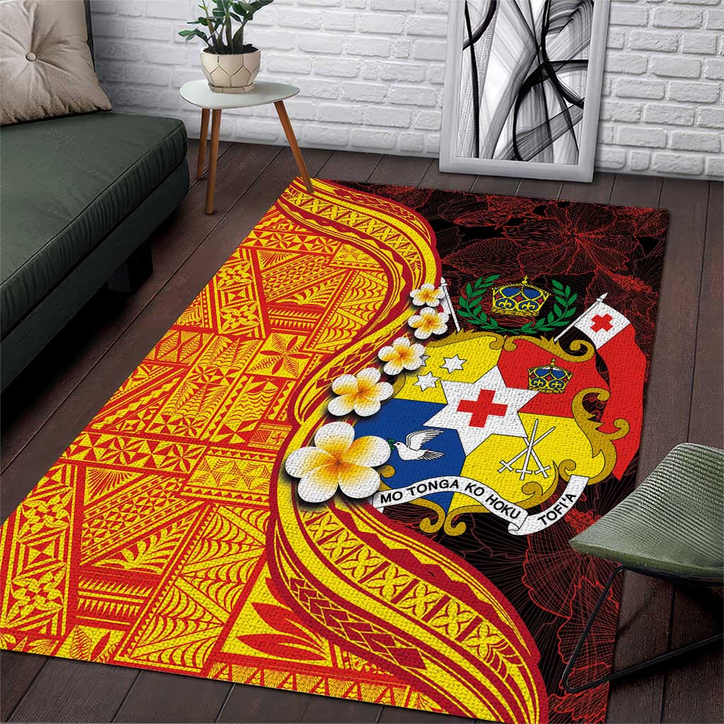 Tonga Culture Area Rug Ngatu Pattern with Plumeria and Hibiscus LT03 Black - Polynesian Pride