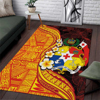 Tonga Culture Area Rug Ngatu Pattern with Plumeria and Hibiscus LT03 Black - Polynesian Pride