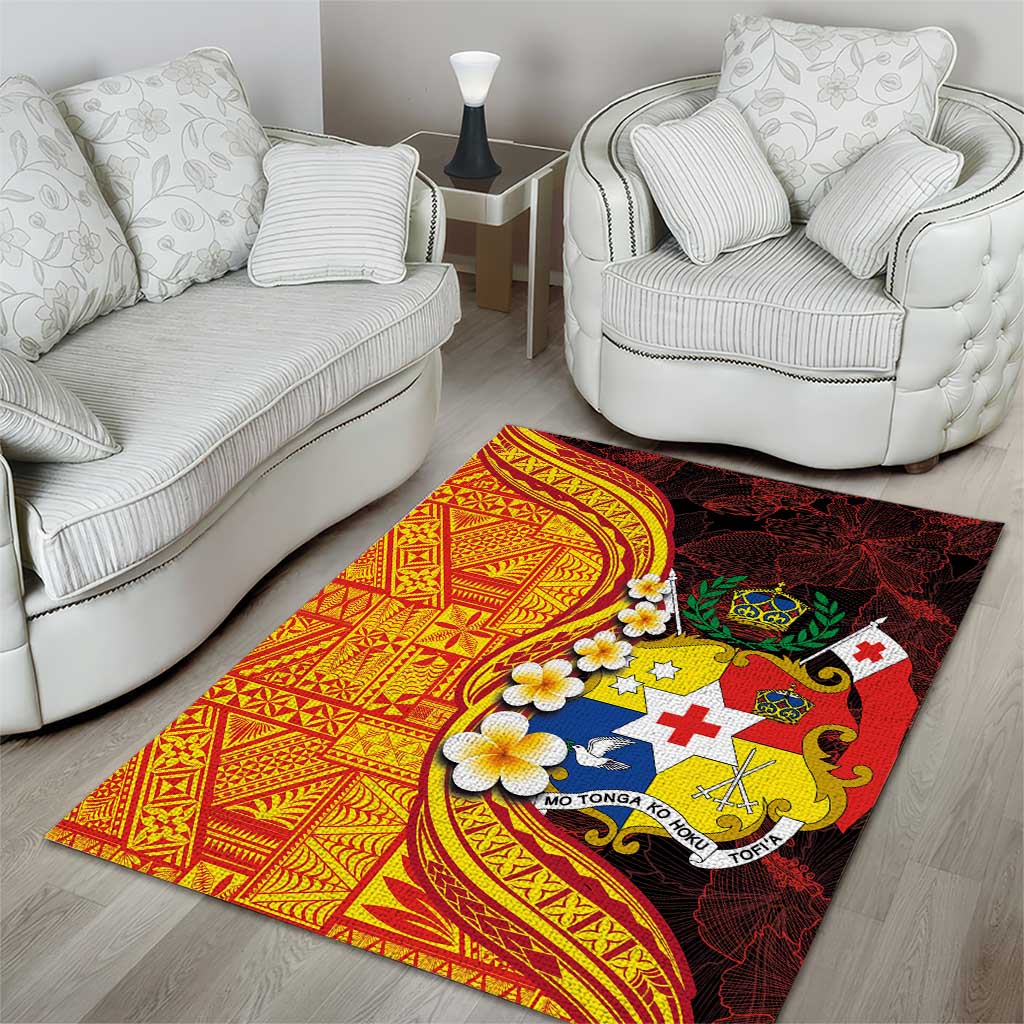 Tonga Culture Area Rug Ngatu Pattern with Plumeria and Hibiscus LT03 - Polynesian Pride