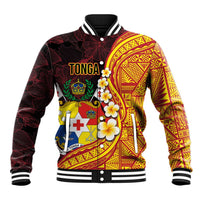 Tonga Culture Baseball Jacket Ngatu Pattern with Plumeria and Hibiscus LT03 Unisex Black - Polynesian Pride