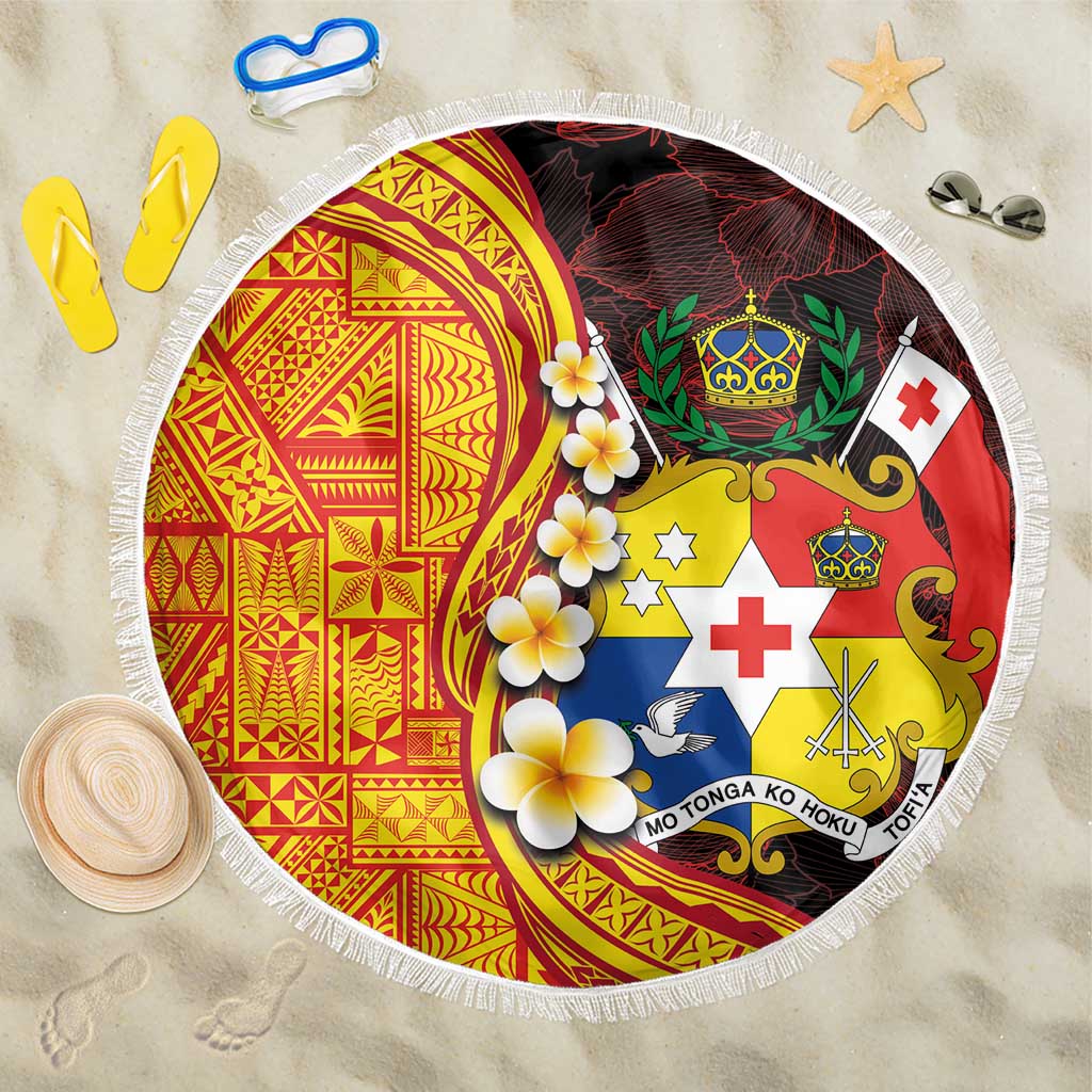 Tonga Culture Beach Blanket Ngatu Pattern with Plumeria and Hibiscus LT03 One Size 150cm Black - Polynesian Pride