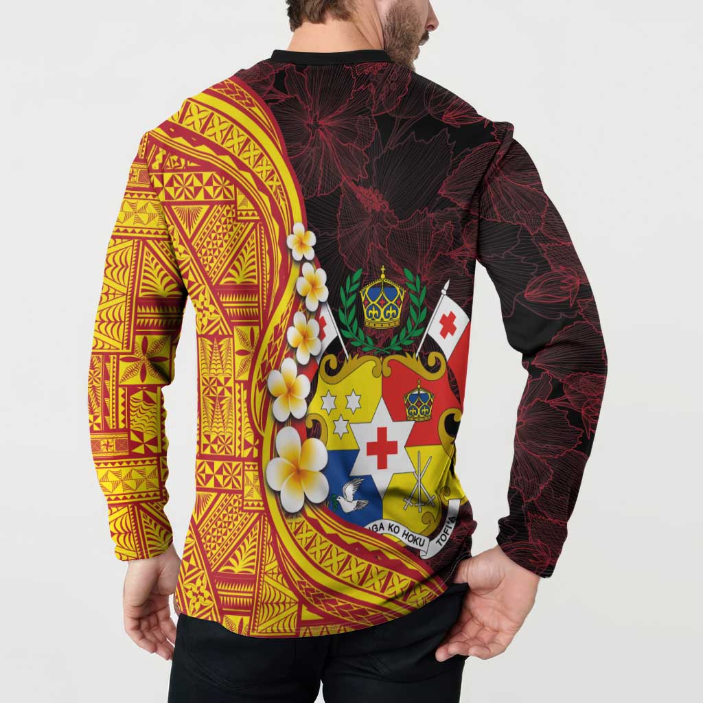 Tonga Culture Button Sweatshirt Ngatu Pattern with Plumeria and Hibiscus LT03 - Polynesian Pride