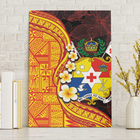 Tonga Culture Canvas Wall Art Ngatu Pattern with Plumeria and Hibiscus LT03 Without Frame Black - Polynesian Pride