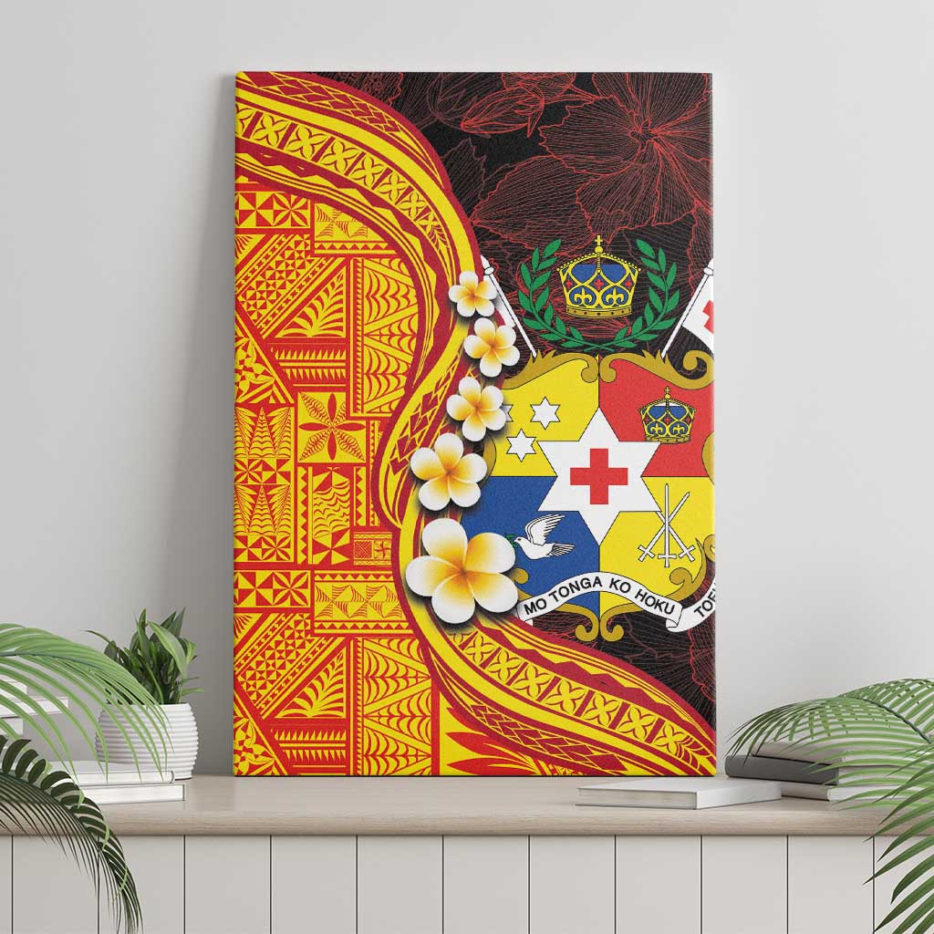 Tonga Culture Canvas Wall Art Ngatu Pattern with Plumeria and Hibiscus LT03 - Polynesian Pride