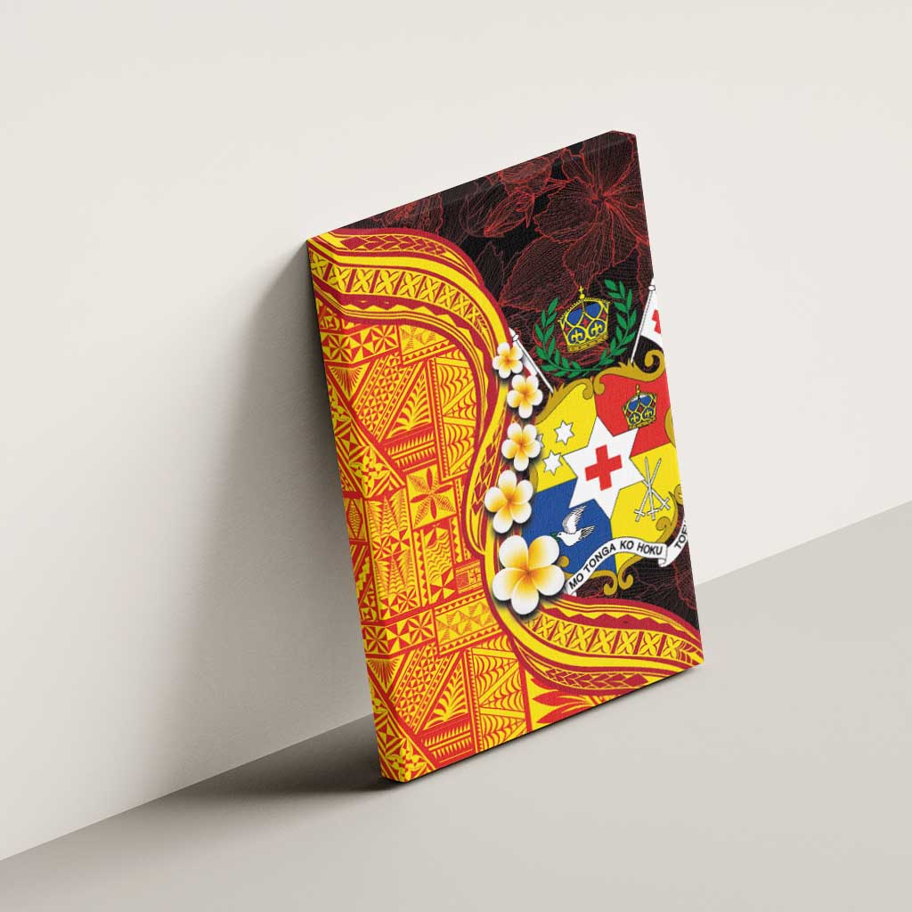 Tonga Culture Canvas Wall Art Ngatu Pattern with Plumeria and Hibiscus LT03 - Polynesian Pride