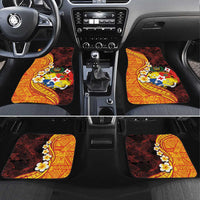 Tonga Culture Car Mats Ngatu Pattern with Plumeria and Hibiscus LT03 Set 4pcs Black - Polynesian Pride