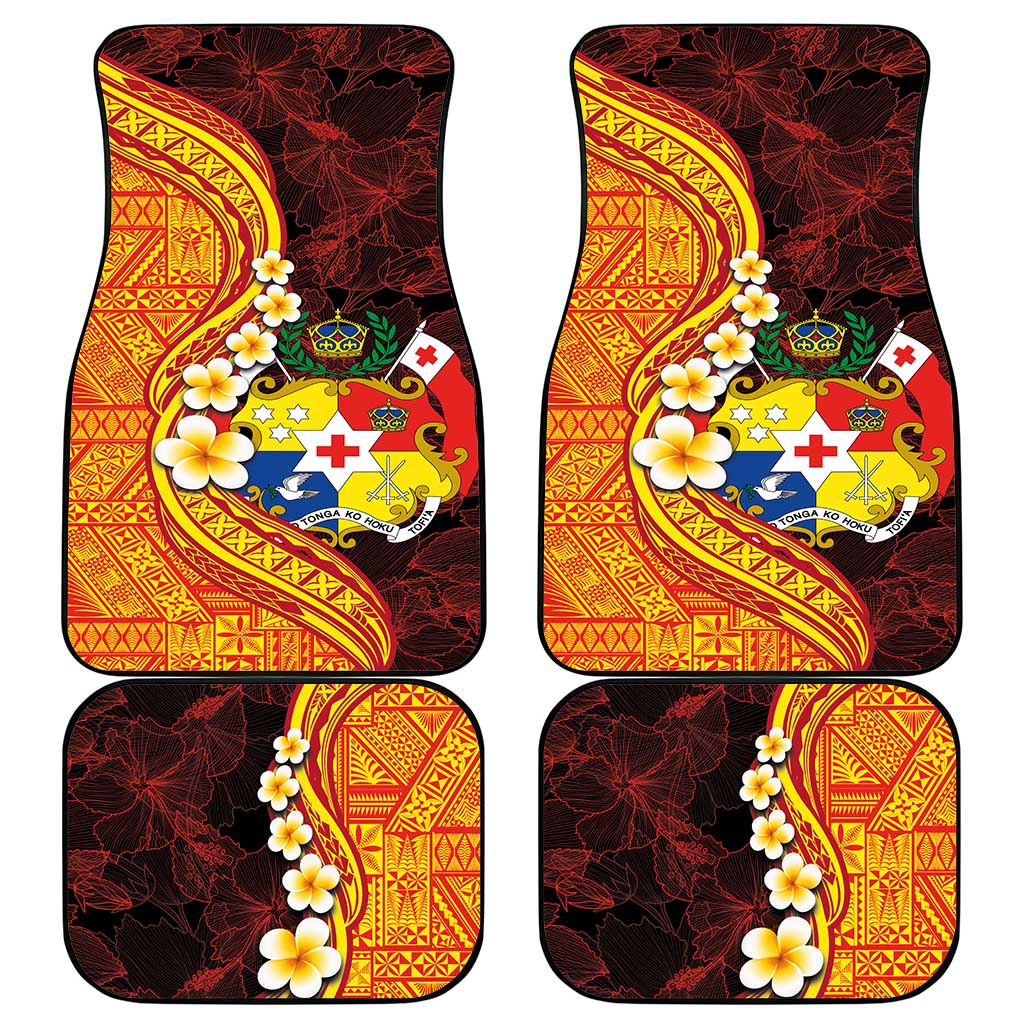 Tonga Culture Car Mats Ngatu Pattern with Plumeria and Hibiscus LT03 - Polynesian Pride