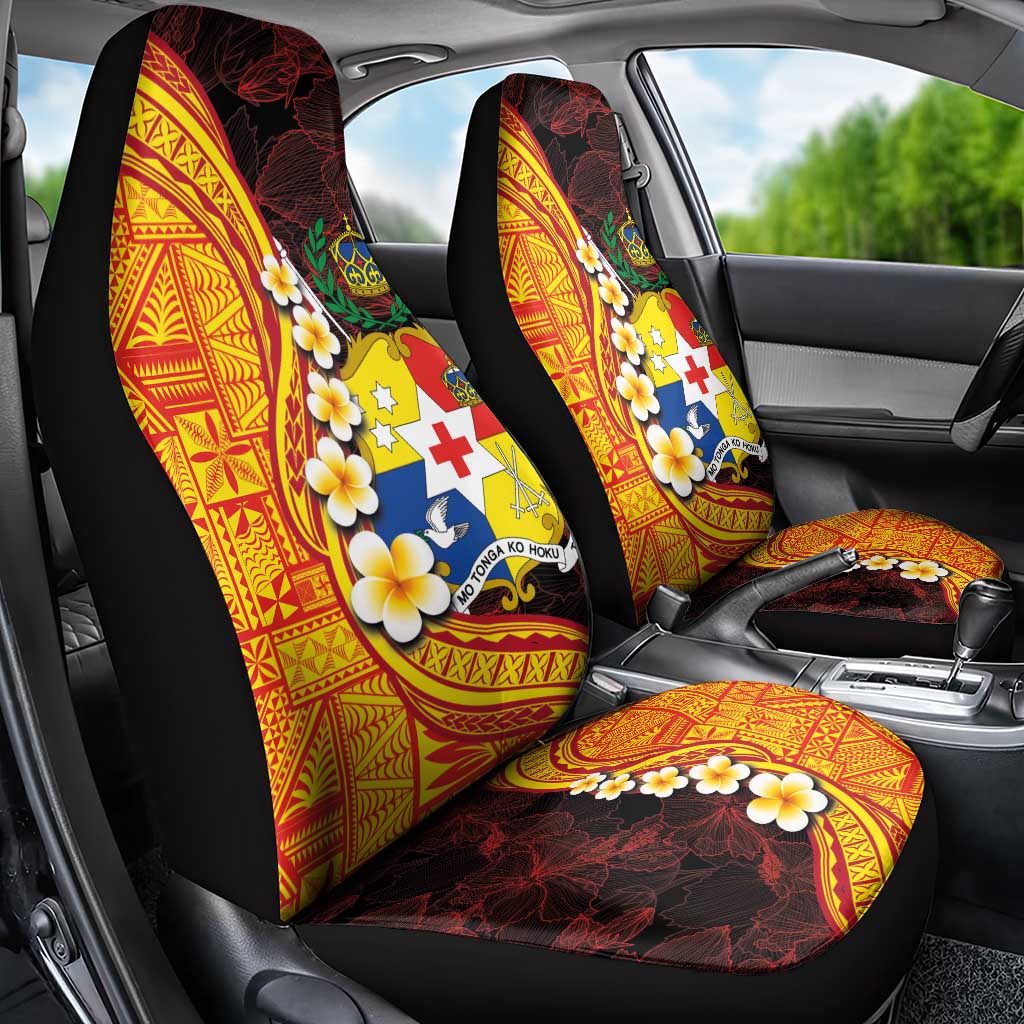 Tonga Culture Car Seat Cover Ngatu Pattern with Plumeria and Hibiscus