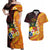 Tonga Culture Couples Matching Off Shoulder Maxi Dress and Hawaiian Shirt Ngatu Pattern with Plumeria and Hibiscus