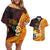 Tonga Culture Couples Matching Off Shoulder Short Dress and Hawaiian Shirt Ngatu Pattern with Plumeria and Hibiscus