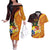 Tonga Culture Couples Matching Off The Shoulder Long Sleeve Dress and Hawaiian Shirt Ngatu Pattern with Plumeria and Hibiscus