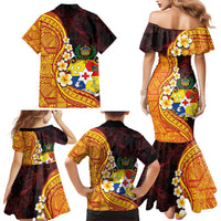 Tonga Culture Family Matching Mermaid Dress and Hawaiian Shirt Ngatu Pattern with Plumeria and Hibiscus