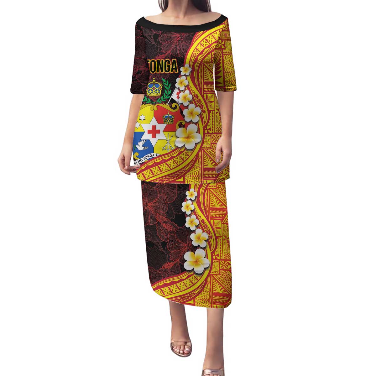 Tonga Culture Family Matching Puletasi and Hawaiian Shirt Ngatu Pattern with Plumeria and Hibiscus