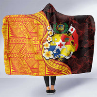 Tonga Culture Hooded Blanket Ngatu Pattern with Plumeria and Hibiscus LT03 One Size Black - Polynesian Pride
